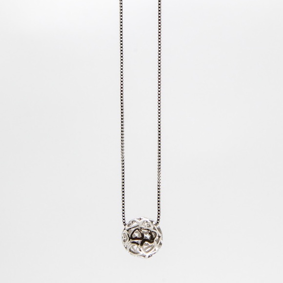 Sterling Silver Open Ball of Hearts Necklace New - Picture 2 of 2